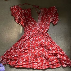 red & white flower patterned flowy dress